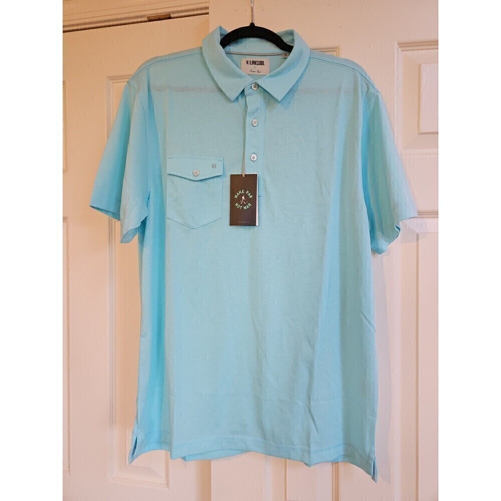 Linksoul Coast Highway Classic Knit Polo Shirt Aqua Cotton Large
